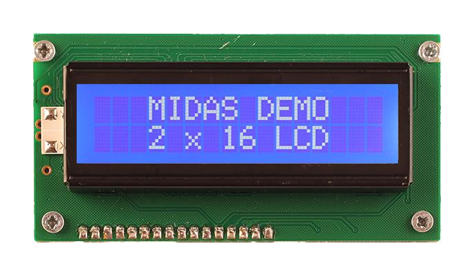 MC21605A6W-BNMLW3.3-V2 LCD DISPLAY, COB, 16 X 2, BLUE STN, 3.3V MIDAS