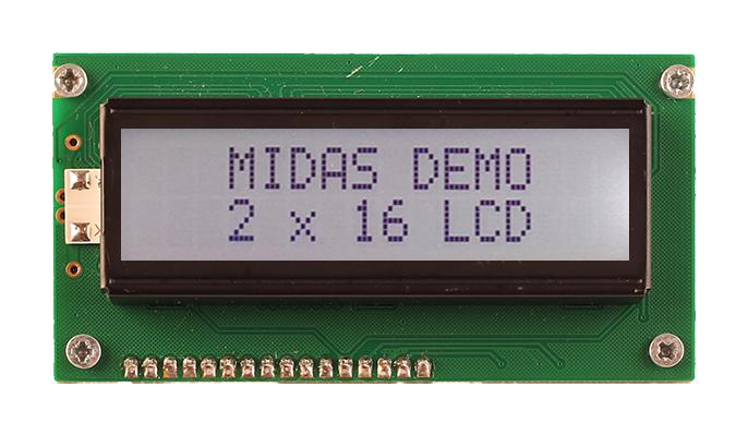 MC21605A6W-FPTLW3.3-V2 LCD DISPLAY, COB, 16 X 2, FSTN, 3.3V MIDAS