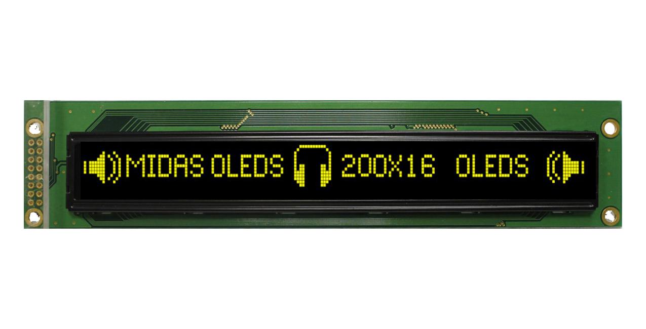 MCOB200016AV-YP OLED MODULE, COB, PARALLEL, 200X16PIXEL MIDAS