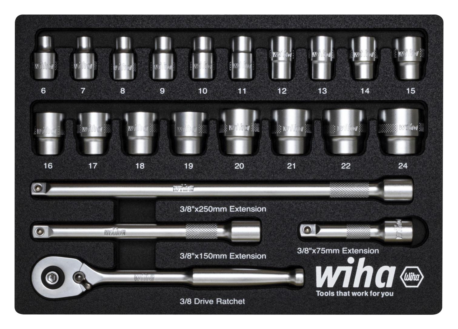 44708 RATCHET WRENCH SET, 3/8", 23PC WIHA