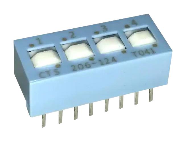 206-124 DIP SWITCH, 0.1A, 50VDC, 4POS, THT CTS