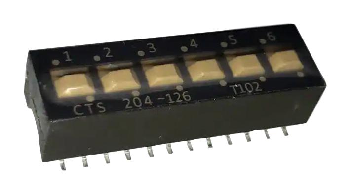 204-126ST DIP SWITCH, 0.1A, 50VDC, 6POS, SMD CTS