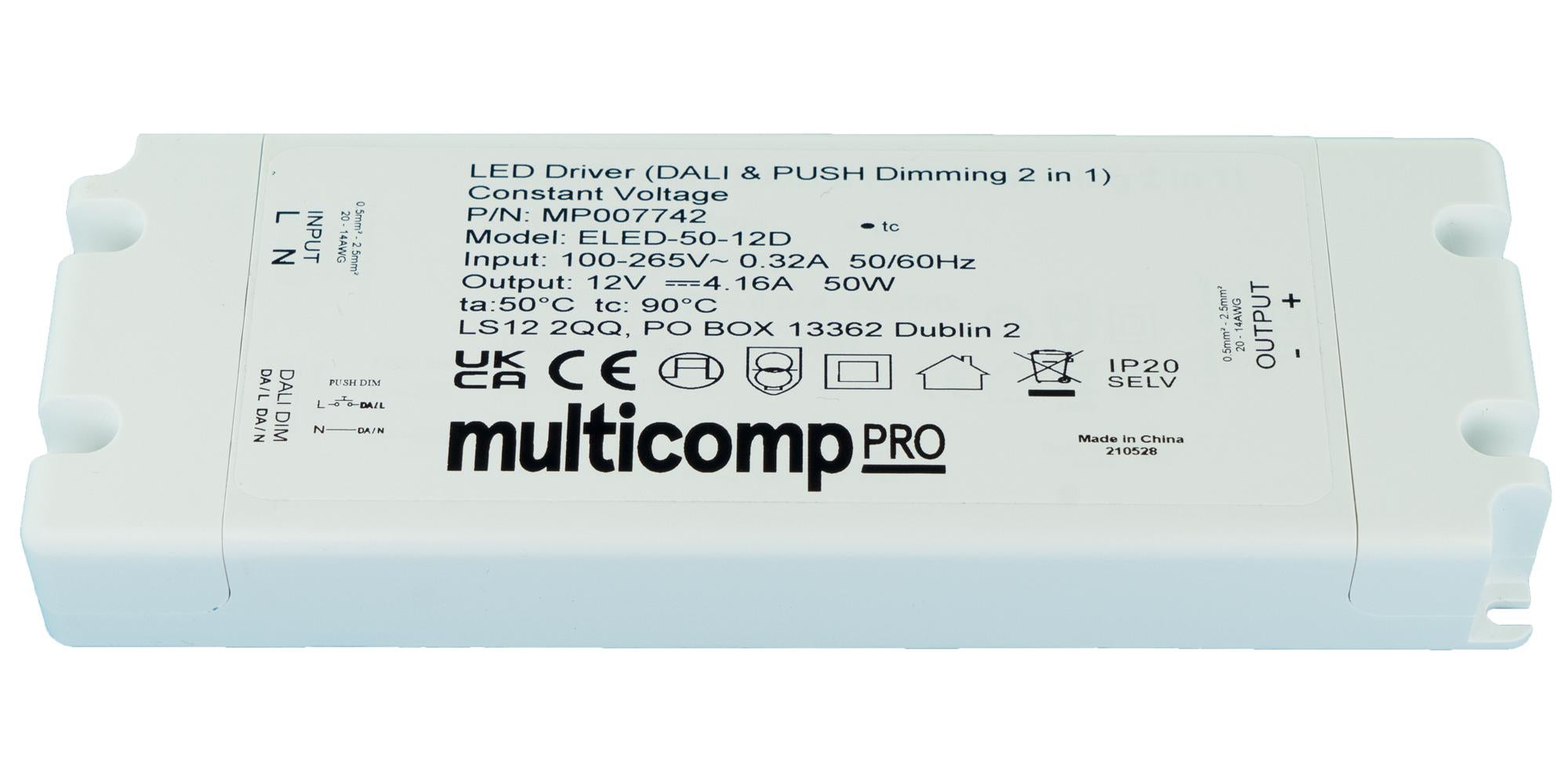 MP007743 LED DRIVER, CONSTANT VOLTAGE, 50W MULTICOMP PRO