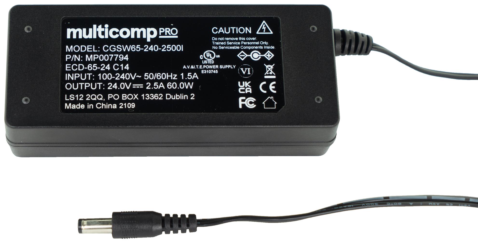 MP007794 ADAPTER, AC-DC, 24V, 2.5A MULTICOMP PRO