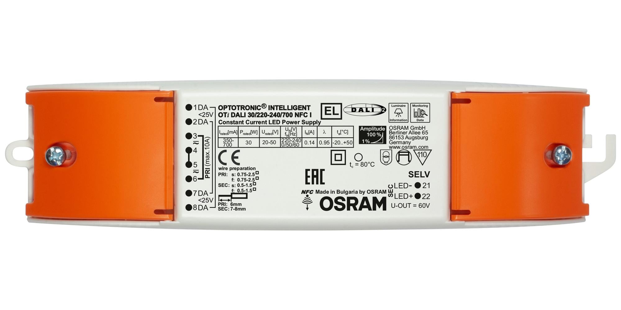 OTI-DALI-30/220-240/700-NFC-I LED DRIVER, CONSTANT CURRENT, 30W OSRAM