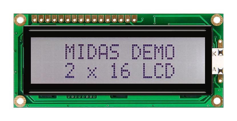 MC21605C6W-FPTLWS-V2 LCD MODULE, 16 X 2, COB, 5.55MM, FSTN MIDAS