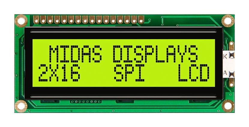 MC21605C6W-SPTLYS-V2 LCD MODULE, 16 X 2, COB, 5.55MM, STN MIDAS