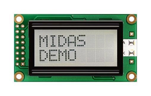 MC20805A6W-FPTLWI-V2 LCD MODULE, 8 X 2, COB, 5.56MM, FSTN MIDAS
