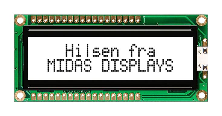 MC21605G6WM-FPTLW-V2 LCD MODULE, 16 X 2, COB, 5.23MM, FSTN MIDAS