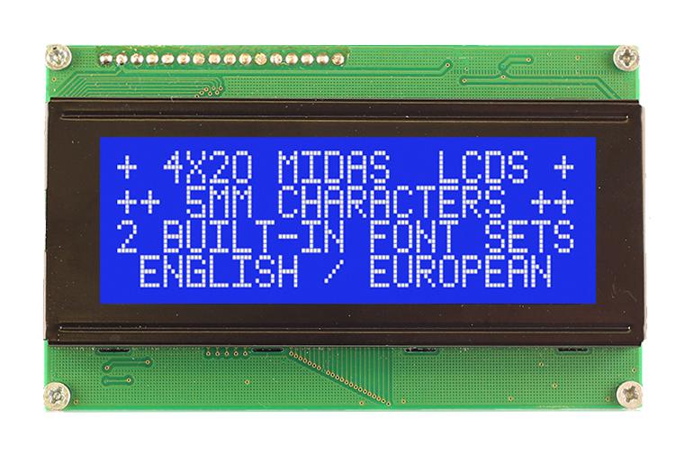 MC42005A6WK-BNMLW-V2 LCD MOD, COB, BLUE STN, 20X4, PARALLEL MIDAS