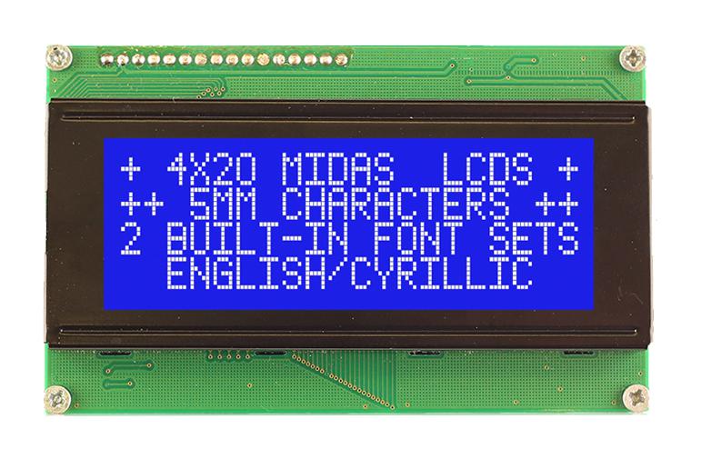 MC42005A6WR-BNMLW-V2 LCD MOD, COB, BLUE STN, 20X4, PARALLEL MIDAS
