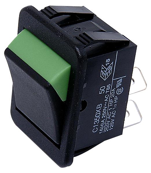C1350XB BLK/GRN ROCKER SWITCH, DPST, BLACK/GREEN ARCOLECTRIC (BULGIN LIMITED)