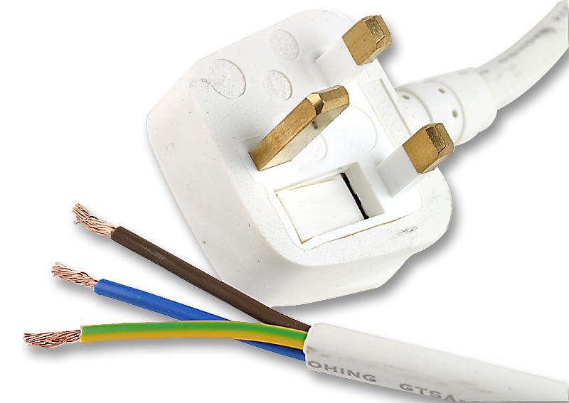 PE01022 LEAD UK PLUG-BARE END WHT 1.5MM 2M PRO ELEC