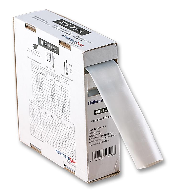 300-32543 HEATSHRINK, 25.4MM, CLEAR, 5M HELLERMANNTYTON