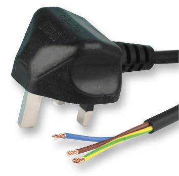 PE01021 LEAD UK PLUG-BARE END BLK 1.5MM 2M PRO ELEC
