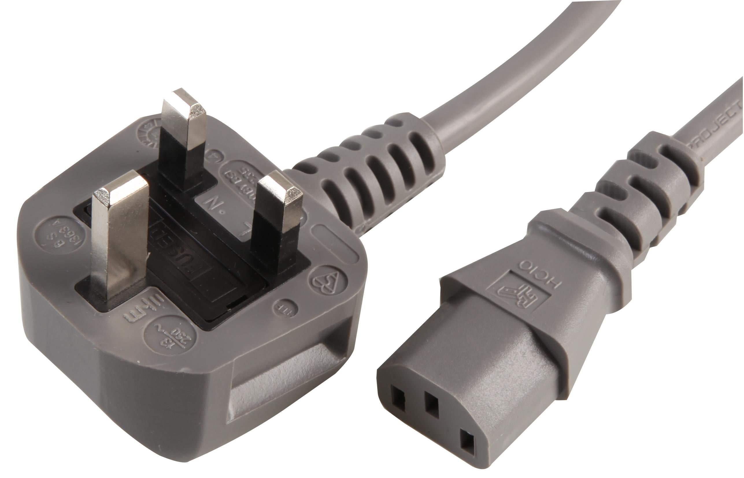 PE01068 POWER CORD, UK-IEC 60320 C13, 3M, GREY PRO ELEC