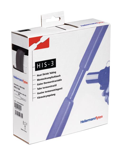 300-30240 HEATSHRINK, 2.4MM, BLACK, 10M HELLERMANNTYTON