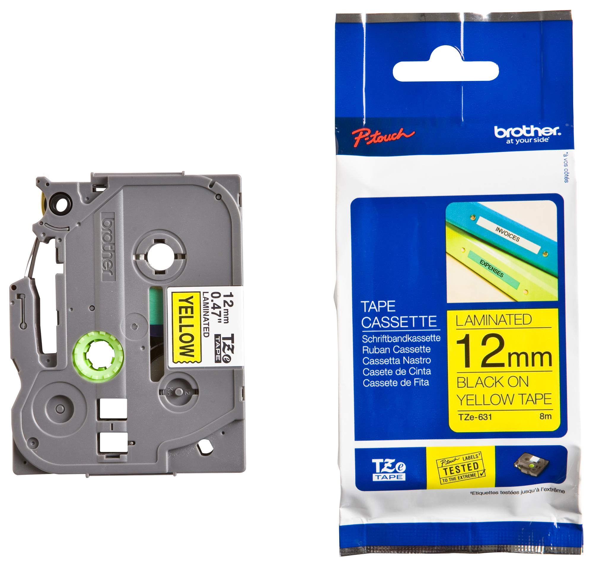 TZE-631 TAPE, BLACK ON YELLOW,12MM W, 8M L BROTHER