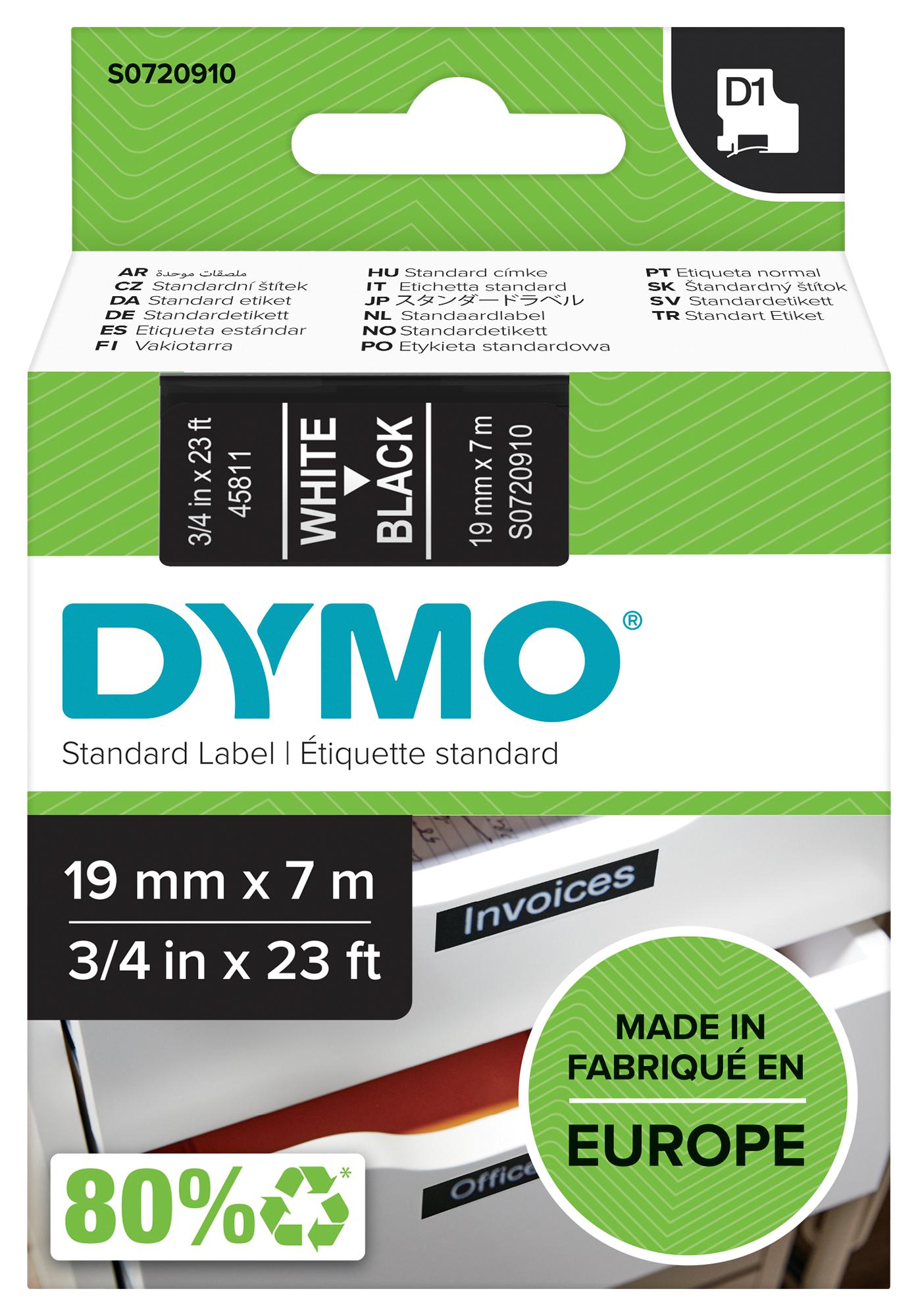 45811 TAPE, WHITE/BLACK, 19MM DYMO