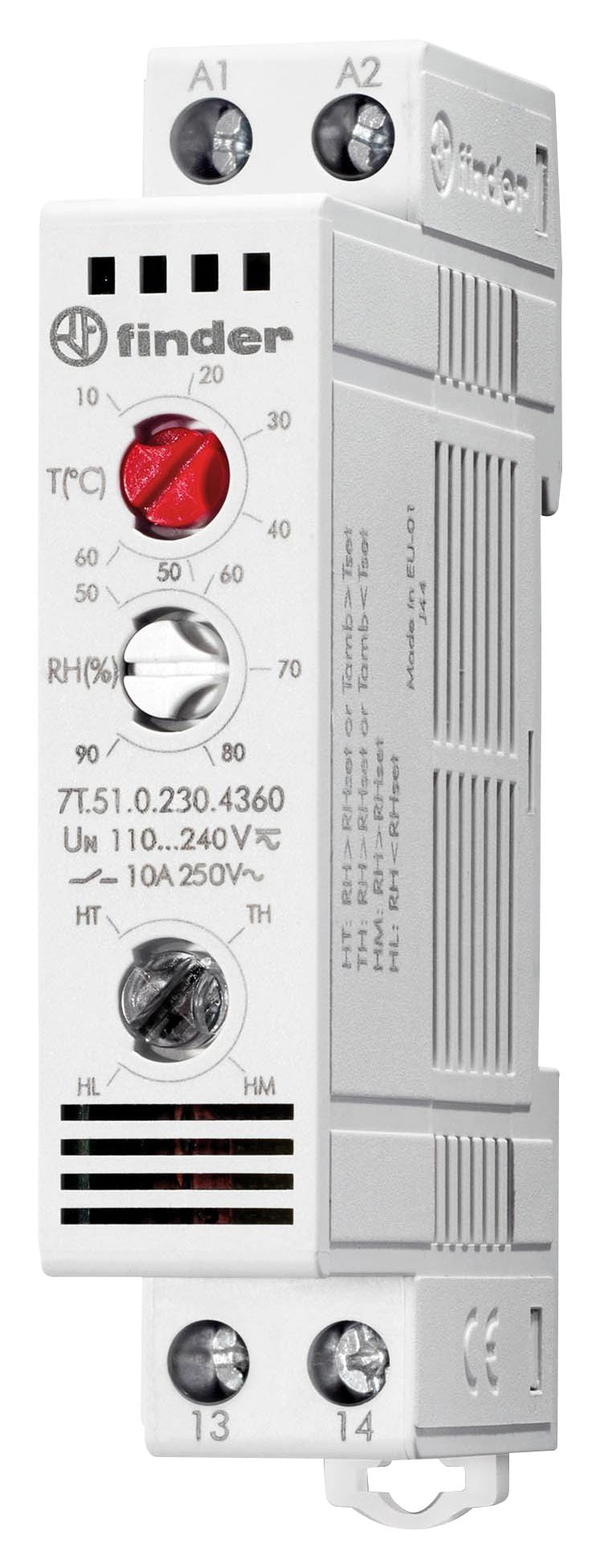 FINDER Thermostats 7T.51.0.230.4360 THERMO HYGROSTAT, 1NO, 10A, 230V FINDER 2930791 7T.51.0.230.4360