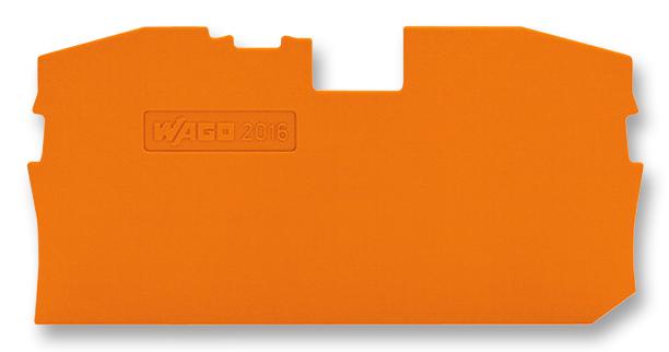 2016-1292 END PLATE, FOR 2 COND TB, ORANGE WAGO