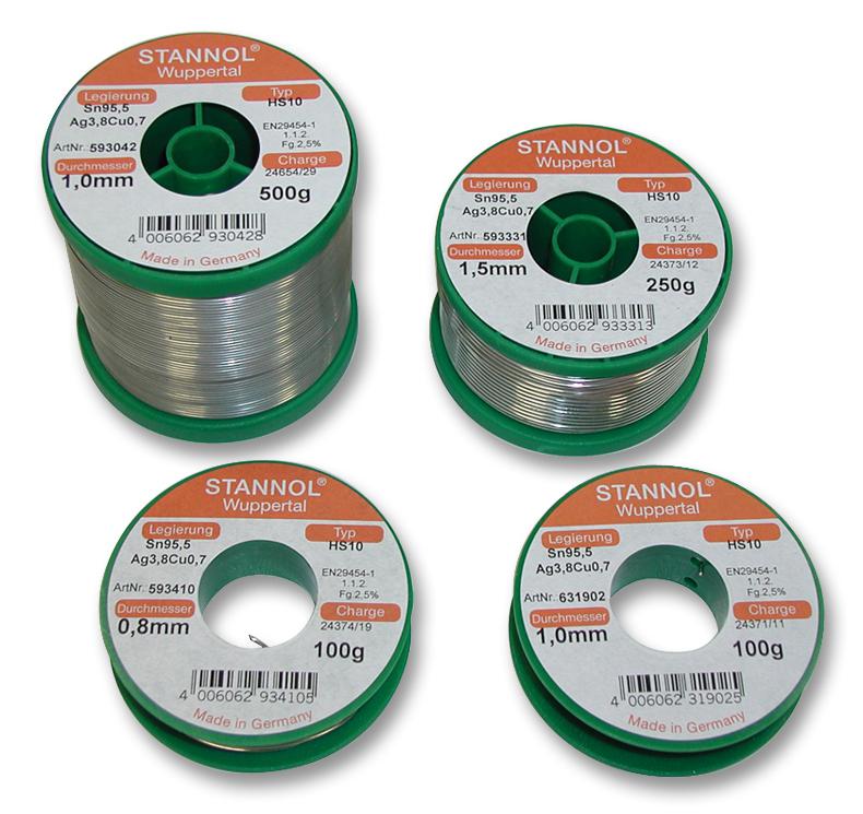 593042 SOLDER WIRE, LEAD FREE, 1.0MM, 500G STANNOL