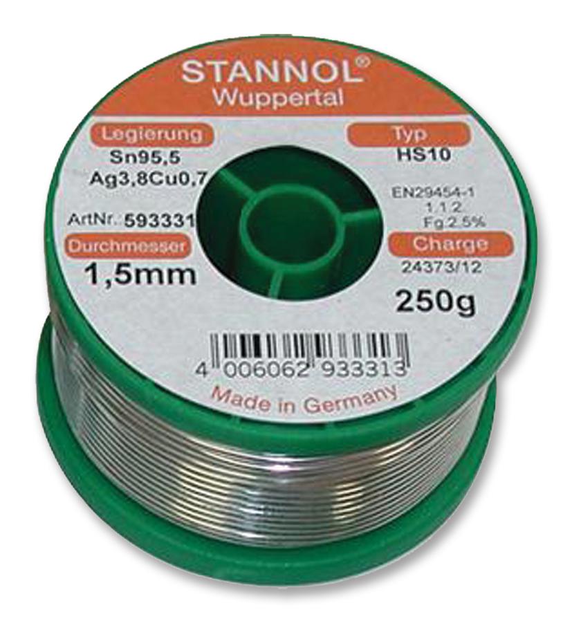 593321 SOLDER WIRE, LEAD FREE, 1.0MM, 250G STANNOL