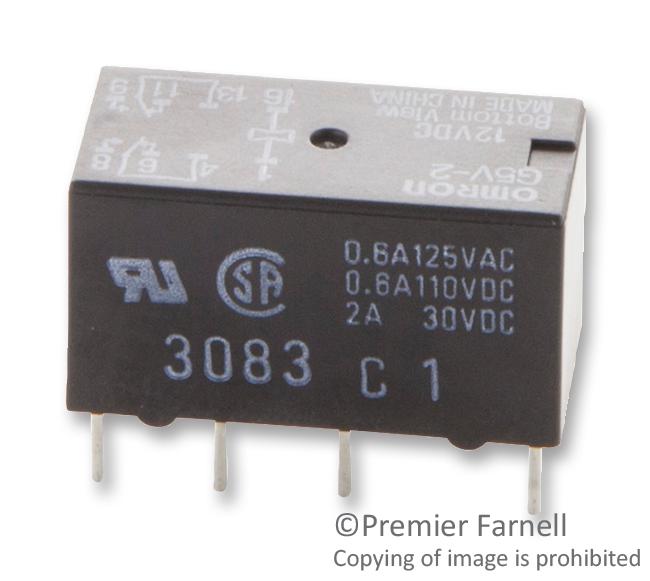 G5V-2 DC12 RELAY, SIGNAL, DPDT, 30VDC, 2A OMRON