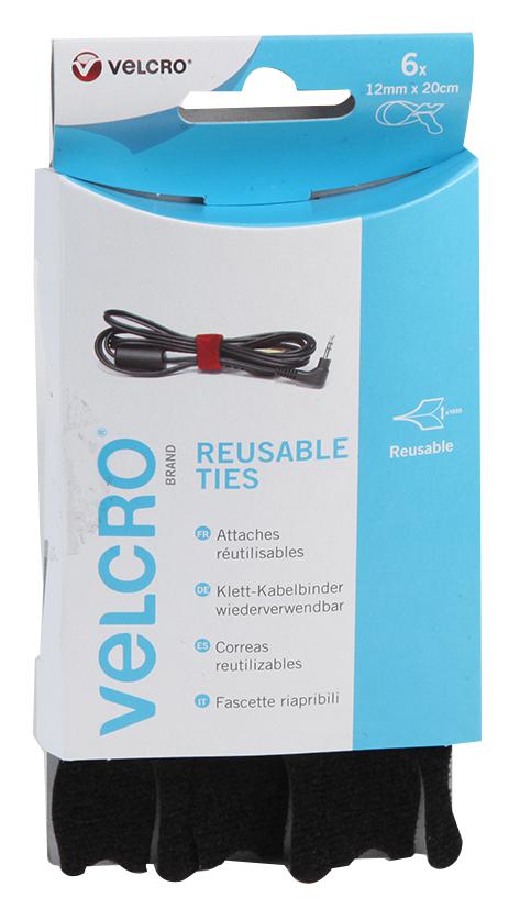 60388 ADJUSTABLE TIES,HOOK & LOOP,12X200MM, X6 VELCRO