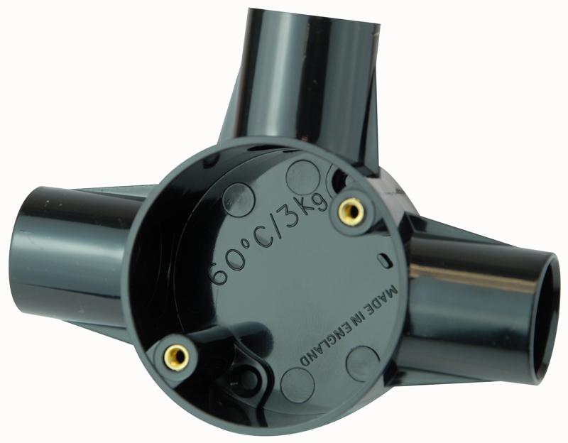 CJB25/3B 3 WAY TEE BOX BLACK 25MM PRO POWER