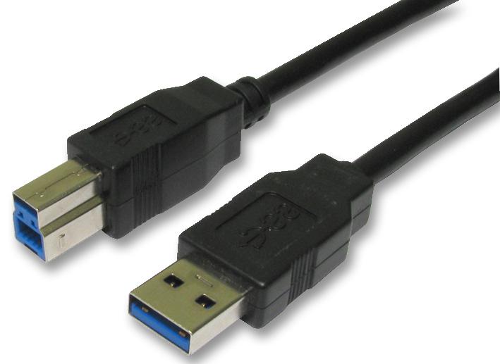 USB3-801 LEAD, USB3.0 A MALE-B MALE 1M BLACK PRO SIGNAL
