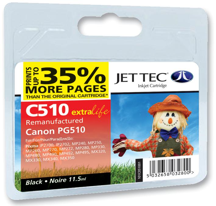 C510 INK CART,REMANUFAC'D,+35%,PG510,BLK JET TEC