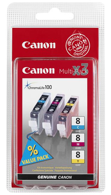 0621B029 INK CART, CLI-8, 3 COLOUR MULTIPACK CANON
