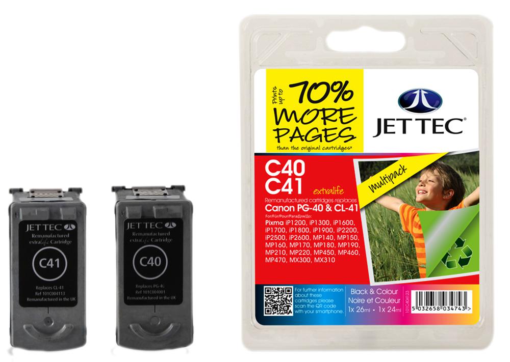 101C404123 INK CART, PG-40 BLK/CL-41 CMY, REMAN JET TEC