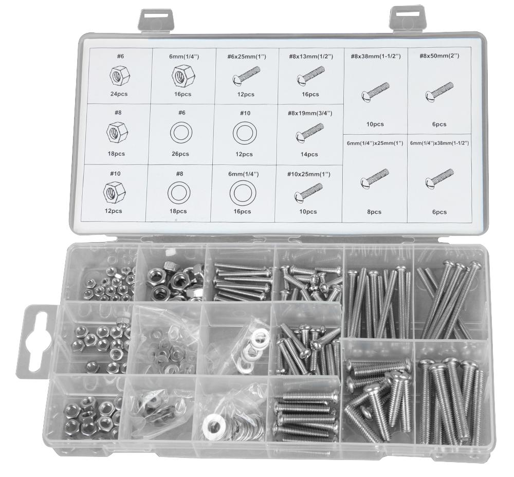 D01885 NUT & BOLT SET, STAINLESS STEEL, 224PCS DURATOOL