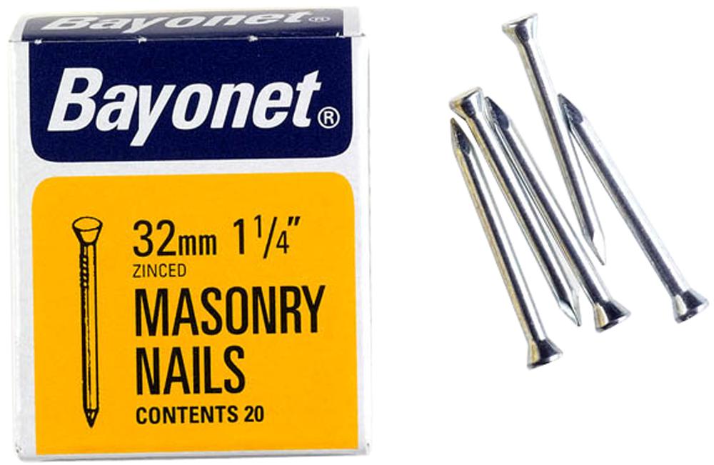 12206 MASONRY NAILS ZINC PLATED, 32MM (PK36) CHALLENGE