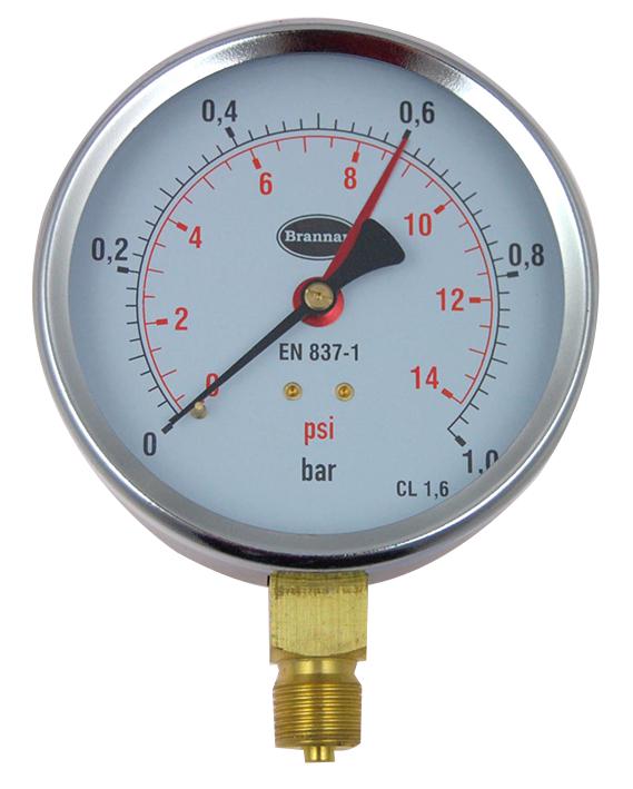 34/651/0 PRESSURE GAUGE, DIAL, 0 TO 1 BAR BRANNAN
