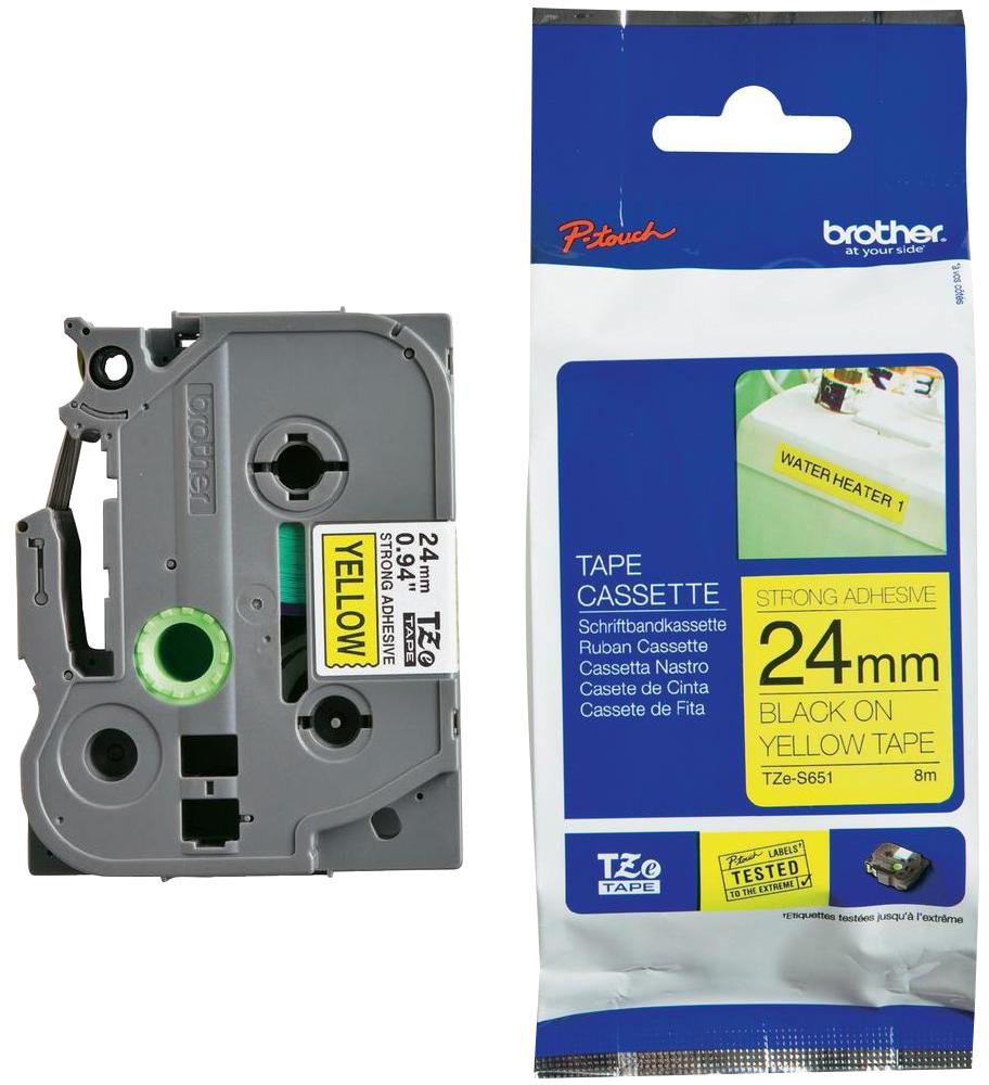 TZES651 TAPE, 24MM BLK/YEL SELF ADHESIVE BROTHER