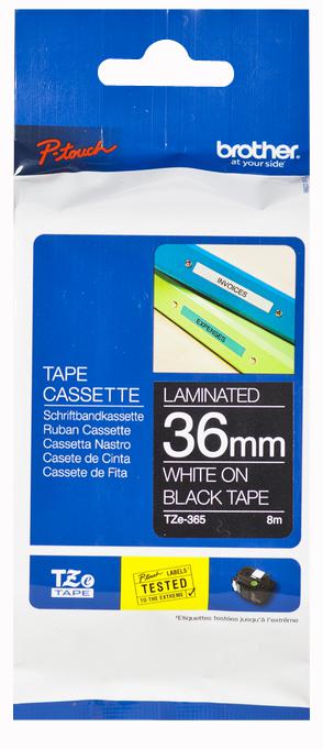 TZE-365 TAPE, WHITE ON BLACK, 36MM BROTHER