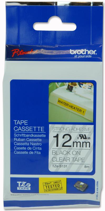 TZE-S131 TAPE, BLACK ON CLEAR, 12MM BROTHER