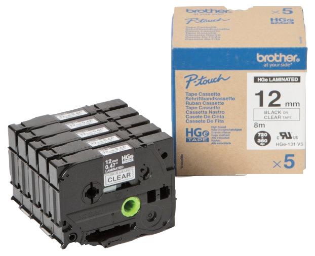 HG131V5 TAPE 12MM HG LAM HG131V5 BLK ON CLEAR BROTHER