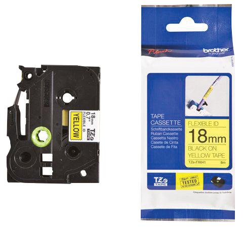 TZEFX641 FLEXI TAPE 18MM BLACK ON YELLOW TZEFX641 BROTHER