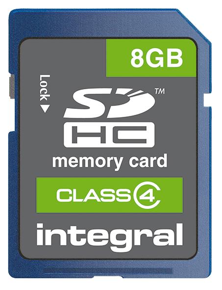 INSDH8G4V2 SDHC CARD, 8GB, CLASS 4, INTEGRAL INTEGRAL