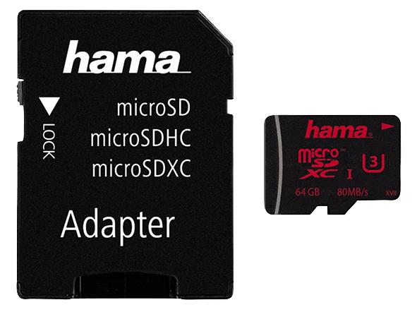 00123982 MEMORY, MICROSDHC 64GB UHS-I C3, 80MB/S HAMA
