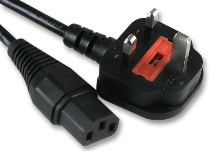 PE01062 POWER CORD, UK-IEC 60320 C13, 1M, BLACK PRO ELEC