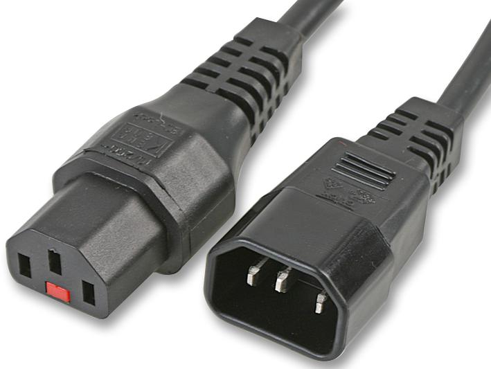 PC1024. POWER LEAD C14/C13 M-F BLACK LOCKING 1M IEC LOCK