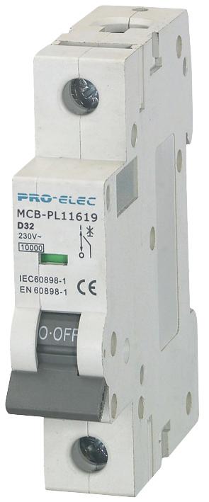 AUB7 1P D32A THERMAL MAG CKT BREAKER, 1P, 32A, 230VAC PRO ELEC