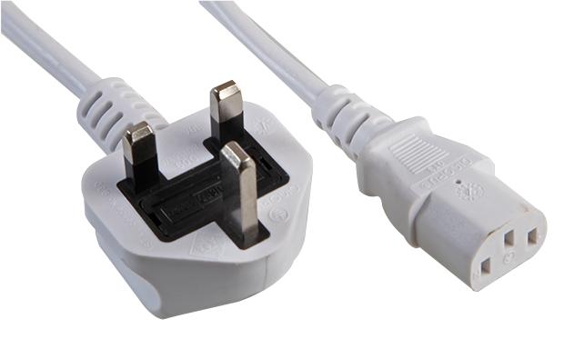PE01067 POWER CORD, UK-IEC 60320 C13, 3M, WHITE PRO ELEC