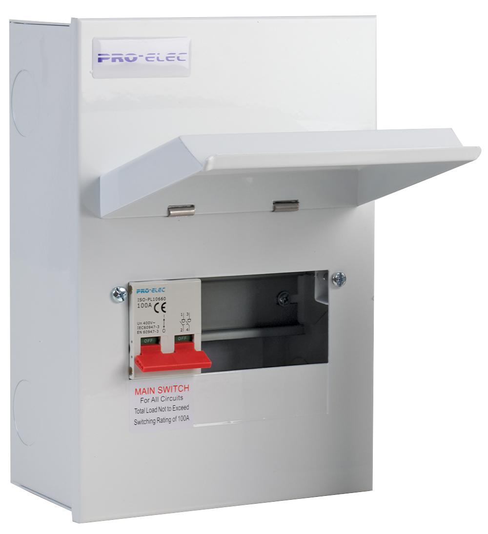 PEL00430 CONSUMER UNIT, METAL, 6WAY, 100A, 230V PRO ELEC