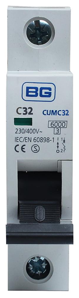 CUMC32-01 32A TYPE C MCB, SINGLE POLE, 6KA BG ELECTRICAL
